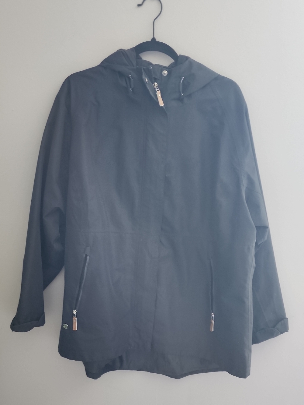 Black Hooded Women's Rain Jacket - Lightweight Waterproof Coat